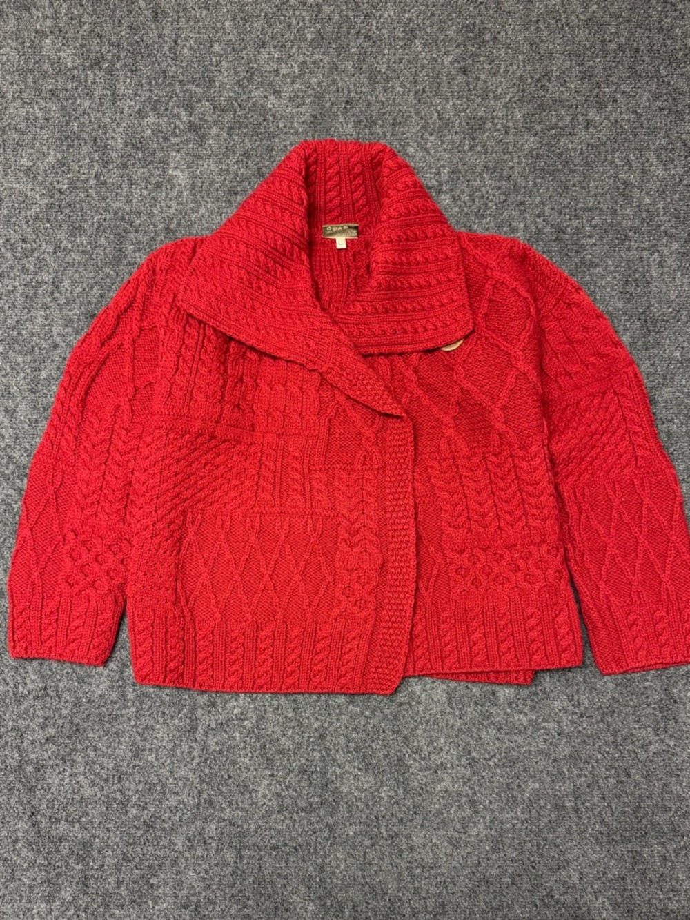 Vintage red wool cardigan with a shawl collar